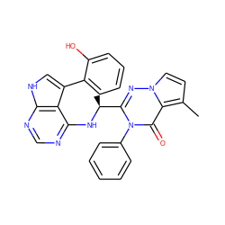 Cc1ccn2nc([C@H](C)Nc3ncnc4[nH]cc(-c5ccccc5O)c34)n(-c3ccccc3)c(=O)c12 ZINC000209031571