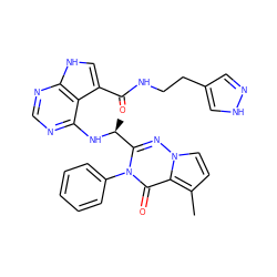 Cc1ccn2nc([C@H](C)Nc3ncnc4[nH]cc(C(=O)NCCc5cn[nH]c5)c34)n(-c3ccccc3)c(=O)c12 ZINC001772638859