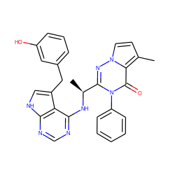 Cc1ccn2nc([C@H](C)Nc3ncnc4[nH]cc(Cc5cccc(O)c5)c34)n(-c3ccccc3)c(=O)c12 ZINC000209024675