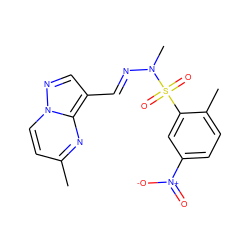 Cc1ccn2ncc(/C=N/N(C)S(=O)(=O)c3cc([N+](=O)[O-])ccc3C)c2n1 ZINC000473115258