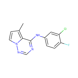 Cc1ccn2ncnc(Nc3ccc(F)c(Cl)c3)c12 ZINC000013581398