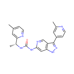 Cc1ccnc([C@@H](C)NC(=O)Nc2cc3[nH]nc(-c4ccnc(C)c4)c3cn2)c1 ZINC000219768518