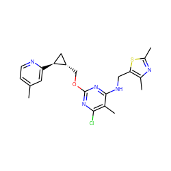 Cc1ccnc([C@H]2C[C@@H]2COc2nc(Cl)c(C)c(NCc3sc(C)nc3C)n2)c1 ZINC000653808378