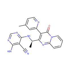 Cc1ccnc(-c2c([C@@H](C)Nc3ncnc(N)c3C#N)nc3ccccn3c2=O)c1 ZINC000114790138