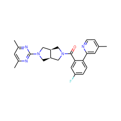 Cc1ccnc(-c2ccc(F)cc2C(=O)N2C[C@@H]3CN(c4nc(C)cc(C)n4)C[C@@H]3C2)c1 ZINC000167107742