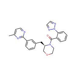 Cc1ccnc(-c2cccc(C[C@@H]3COCCN3C(=O)c3ccccc3-n3nccn3)c2)n1 ZINC000205645855