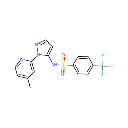 Cc1ccnc(-n2nccc2NS(=O)(=O)c2ccc(C(F)(F)F)cc2)c1 ZINC000146271516