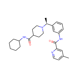 Cc1ccnc(C(=O)Nc2cccc([C@H](C)N3CCC(C(=O)NC4CCCCC4)CC3)c2)c1 ZINC001772635398