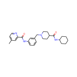 Cc1ccnc(C(=O)Nc2cccc(CN3CCC(C(=O)NC4CCCCC4)CC3)c2)c1 ZINC000210669952