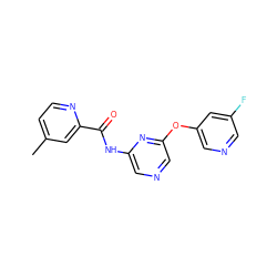 Cc1ccnc(C(=O)Nc2cncc(Oc3cncc(F)c3)n2)c1 ZINC000299826587