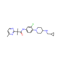 Cc1ccnc(C(C)(C)C(=O)Nc2ccc(N3CCC(NCC4CC4)CC3)c(Cl)c2)n1 ZINC000064560588