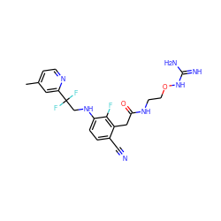 Cc1ccnc(C(F)(F)CNc2ccc(C#N)c(CC(=O)NCCONC(=N)N)c2F)c1 ZINC000029042452