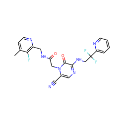 Cc1ccnc(CNC(=O)Cn2c(C#N)cnc(NCC(F)(F)c3ccccn3)c2=O)c1F ZINC000013493151