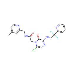 Cc1ccnc(CNC(=O)Cn2c(Cl)cnc(NCC(F)(F)c3ccccn3)c2=O)c1 ZINC000013493150