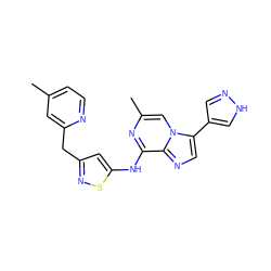 Cc1ccnc(Cc2cc(Nc3nc(C)cn4c(-c5cn[nH]c5)cnc34)sn2)c1 ZINC000043201982