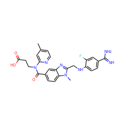 Cc1ccnc(N(CCC(=O)O)C(=O)c2ccc3c(c2)nc(CNc2ccc(C(=N)N)cc2F)n3C)c1 ZINC000653804987