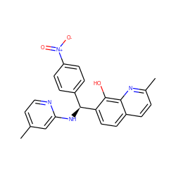 Cc1ccnc(N[C@@H](c2ccc([N+](=O)[O-])cc2)c2ccc3ccc(C)nc3c2O)c1 ZINC000004978759