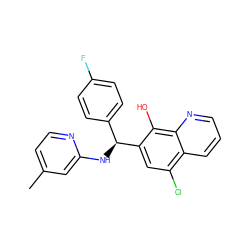 Cc1ccnc(N[C@@H](c2ccc(F)cc2)c2cc(Cl)c3cccnc3c2O)c1 ZINC000096285975