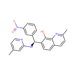 Cc1ccnc(N[C@@H](c2cccc([N+](=O)[O-])c2)c2ccc3ccc(C)nc3c2O)c1 ZINC000004983054