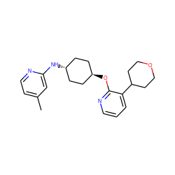 Cc1ccnc(N[C@H]2CC[C@H](Oc3ncccc3C3CCOCC3)CC2)c1 ZINC000261086523