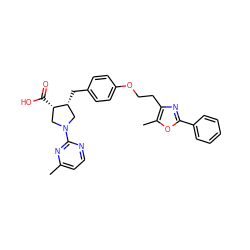 Cc1ccnc(N2C[C@@H](Cc3ccc(OCCc4nc(-c5ccccc5)oc4C)cc3)[C@@H](C(=O)O)C2)n1 ZINC000034108806