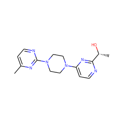 Cc1ccnc(N2CCN(c3ccnc([C@@H](C)O)n3)CC2)n1 ZINC000013472163