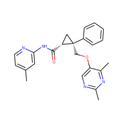 Cc1ccnc(NC(=O)[C@@H]2C[C@@]2(COc2cnc(C)nc2C)c2ccccc2)c1 ZINC000142915431