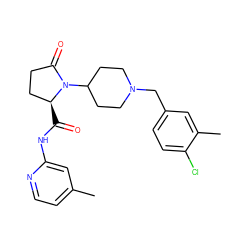 Cc1ccnc(NC(=O)[C@H]2CCC(=O)N2C2CCN(Cc3ccc(Cl)c(C)c3)CC2)c1 ZINC000116816262