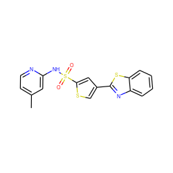 Cc1ccnc(NS(=O)(=O)c2cc(-c3nc4ccccc4s3)cs2)c1 ZINC000035967738