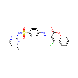 Cc1ccnc(NS(=O)(=O)c2ccc(/N=C/c3c(Cl)c4ccccc4oc3=O)cc2)n1 ZINC000096921655