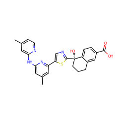 Cc1ccnc(Nc2cc(C)cc(-c3cnc([C@]4(O)CCCc5cc(C(=O)O)ccc54)s3)n2)c1 ZINC000141932250