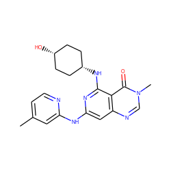 Cc1ccnc(Nc2cc3ncn(C)c(=O)c3c(N[C@H]3CC[C@@H](O)CC3)n2)c1 ZINC000261161860