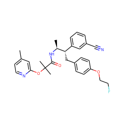 Cc1ccnc(OC(C)(C)C(=O)N[C@@H](C)[C@@H](Cc2ccc(OCCF)cc2)c2cccc(C#N)c2)c1 ZINC000028701774