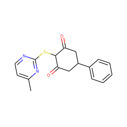 Cc1ccnc(SC2C(=O)CC(c3ccccc3)CC2=O)n1 ZINC000299826142