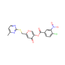 Cc1ccnc(SCc2cc(=O)c(OC(=O)c3ccc(Cl)c([N+](=O)[O-])c3)co2)n1 ZINC000008683856