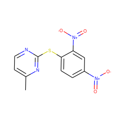 Cc1ccnc(Sc2ccc([N+](=O)[O-])cc2[N+](=O)[O-])n1 ZINC000001849722