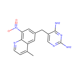 Cc1ccnc2c([N+](=O)[O-])cc(Cc3cnc(N)nc3N)cc12 ZINC000029567221