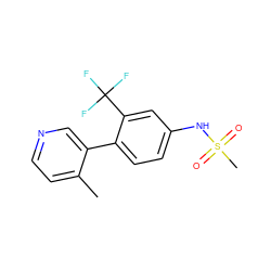 Cc1ccncc1-c1ccc(NS(C)(=O)=O)cc1C(F)(F)F ZINC000114028045