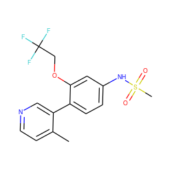 Cc1ccncc1-c1ccc(NS(C)(=O)=O)cc1OCC(F)(F)F ZINC000114026707