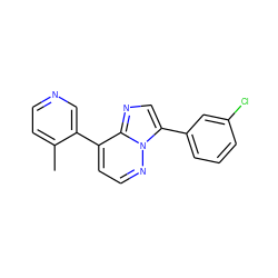 Cc1ccncc1-c1ccnn2c(-c3cccc(Cl)c3)cnc12 ZINC000072317912