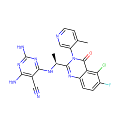 Cc1ccncc1-n1c([C@H](C)Nc2nc(N)nc(N)c2C#N)nc2ccc(F)c(Cl)c2c1=O ZINC000220855708