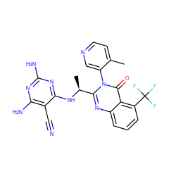 Cc1ccncc1-n1c([C@H](C)Nc2nc(N)nc(N)c2C#N)nc2cccc(C(F)(F)F)c2c1=O ZINC000220868238