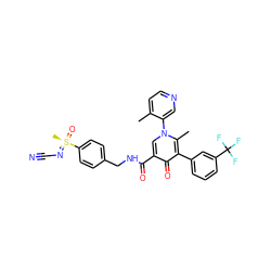 Cc1ccncc1-n1cc(C(=O)NCc2ccc([S@@](C)(=O)=NC#N)cc2)c(=O)c(-c2cccc(C(F)(F)F)c2)c1C ZINC000149913297