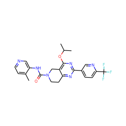 Cc1ccncc1NC(=O)N1CCc2nc(-c3ccc(C(F)(F)F)nc3)nc(OC(C)C)c2C1 ZINC000095560539