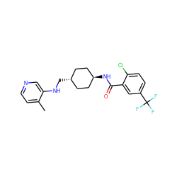 Cc1ccncc1NC[C@H]1CC[C@H](NC(=O)c2cc(C(F)(F)F)ccc2Cl)CC1 ZINC000117304302