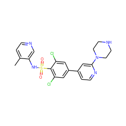 Cc1ccncc1NS(=O)(=O)c1c(Cl)cc(-c2ccnc(N3CCNCC3)c2)cc1Cl ZINC001772627826