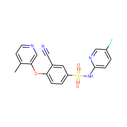 Cc1ccncc1Oc1ccc(S(=O)(=O)Nc2ccc(F)cn2)cc1C#N ZINC000473201070