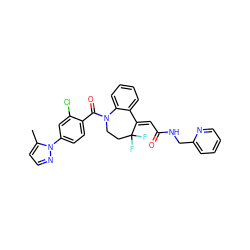 Cc1ccnn1-c1ccc(C(=O)N2CCC(F)(F)/C(=C\C(=O)NCc3ccccn3)c3ccccc32)c(Cl)c1 ZINC000049872183