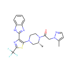 Cc1ccnn1CC(=O)N1CCN(c2sc(C(F)(F)F)nc2-c2nc3ccccc3[nH]2)C[C@H]1C ZINC001772596271