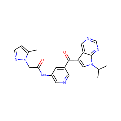 Cc1ccnn1CC(=O)Nc1cncc(C(=O)c2cn(C(C)C)c3ncncc23)c1 ZINC000169707693